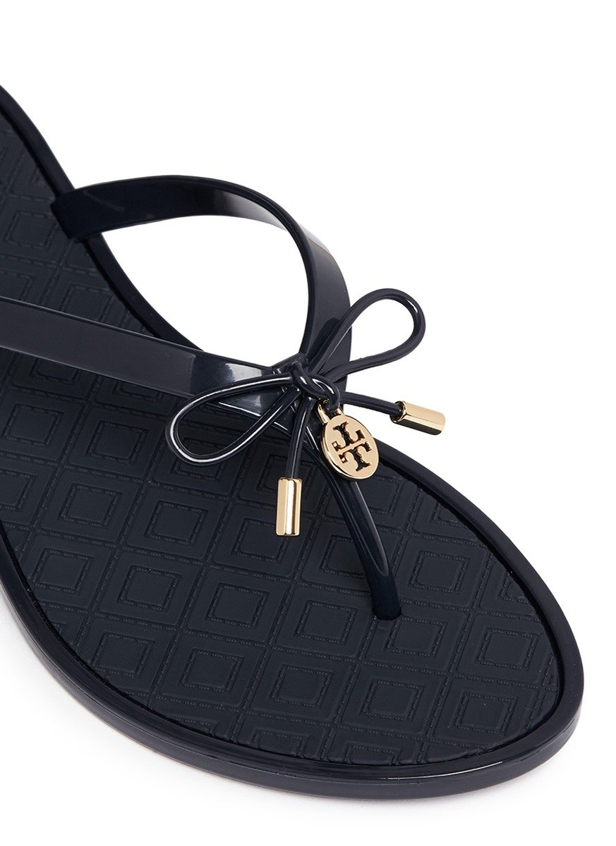 Tory Burch 'jelly Bow Thong' Embossed Flip Flops in Blue | Lyst