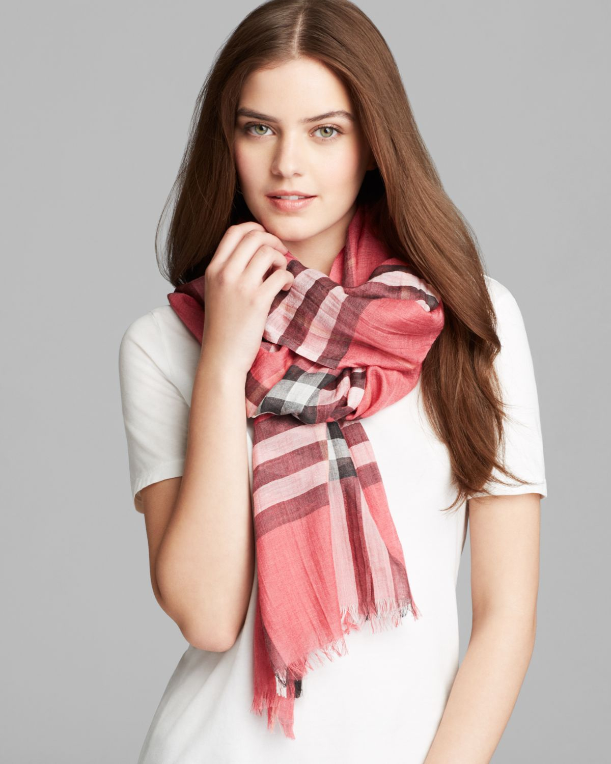 Burberry Giant Check Wool & Silk Gauze Scarf In Black Lyst EF0