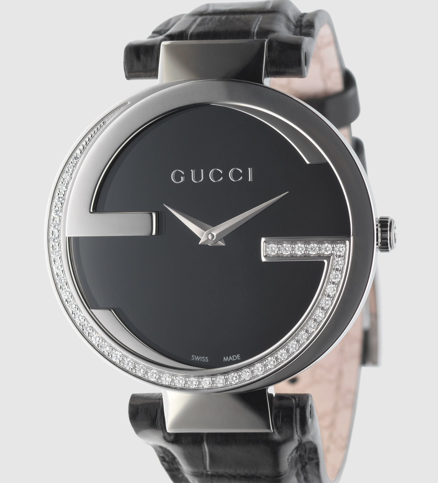 Gucci Interlocking Large Stainless Steel And Crocodile Watch With
