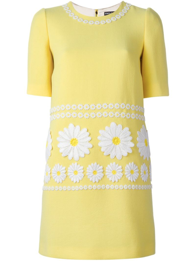 Lyst Dolce & Gabbana Daisy Embroidered Dress in Yellow