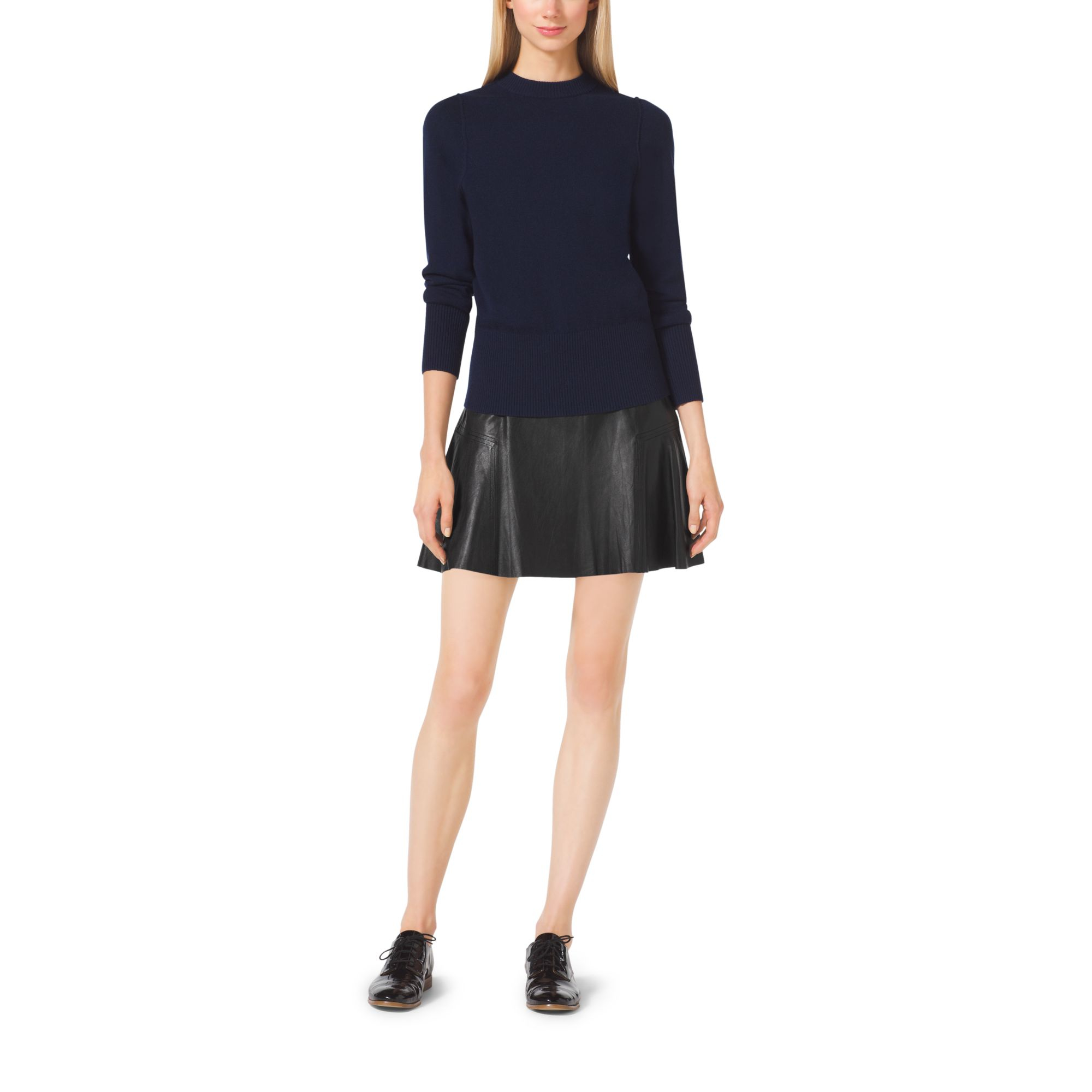 Michael Kors Flared Leather Skirt in Black - Lyst