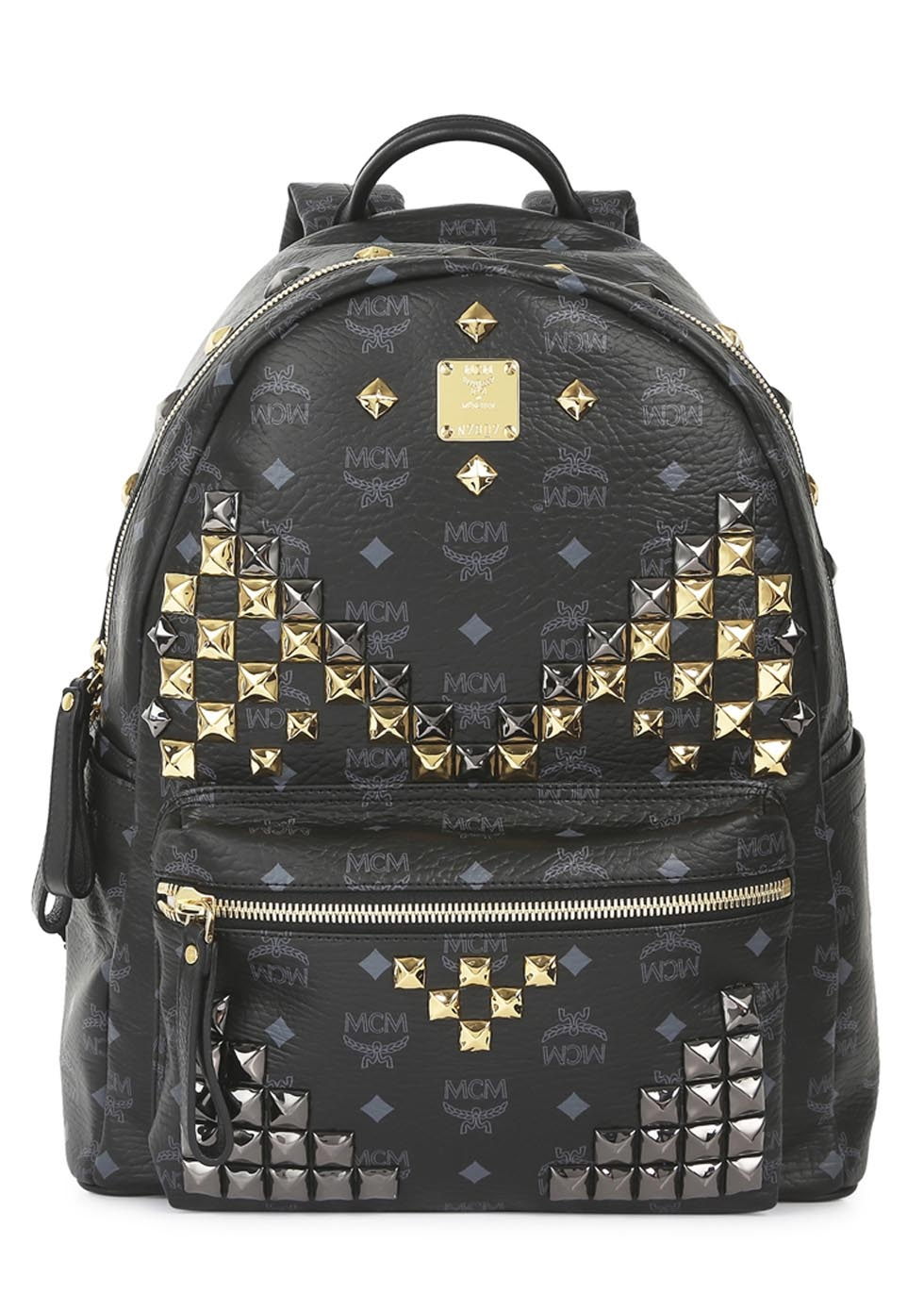 Mcm Stark Black Medium Studded Leather Backpack in Gold (black) | Lyst