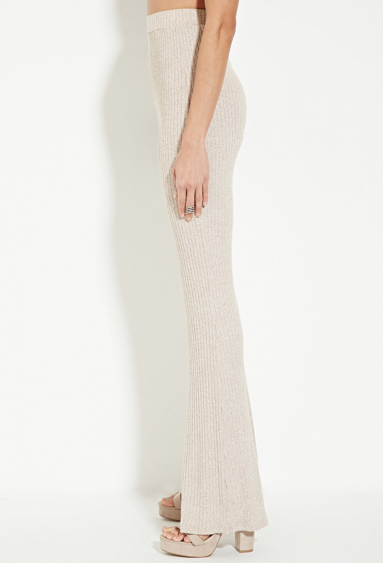 ribbed flared pants beige
