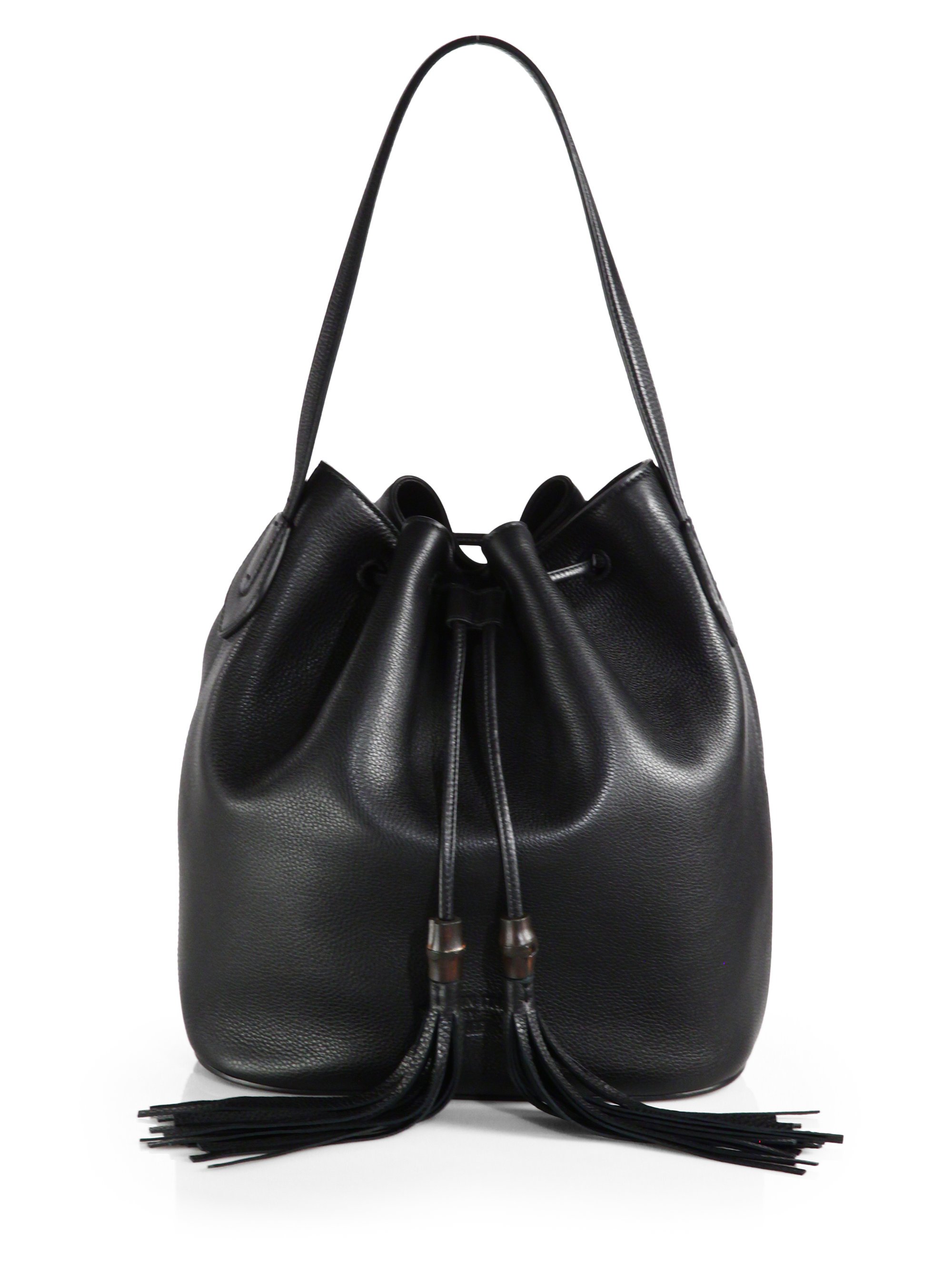 Lyst - Gucci Lady Tassel Leather Bucket Bag in Black