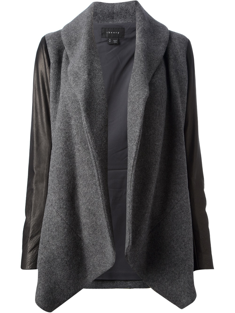 Theory Faux Leather Sleeve Jacket in Gray - Lyst