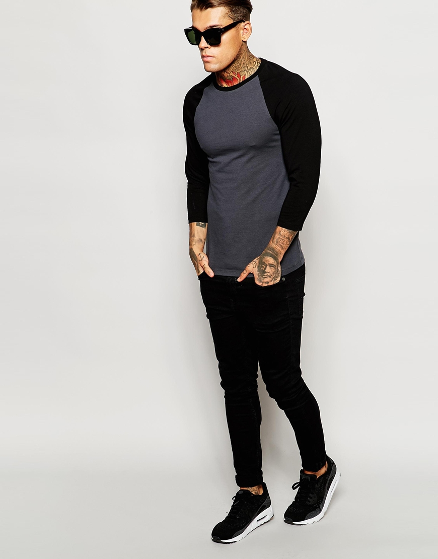 ASOS Extreme Muscle Fit 3/4 Sleeve T-shirt With Contrast Raglan Sleeves ...