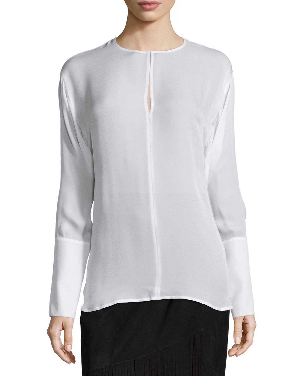 Lyst - Tamara mellon Long-Sleeved Silk Blouse in Natural