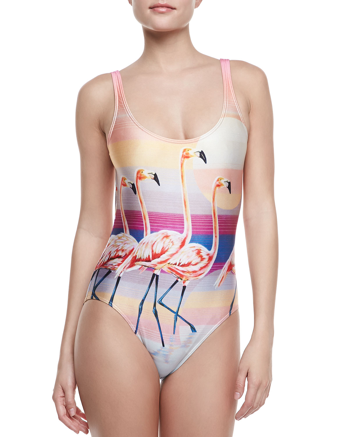 flamingo print swimwear