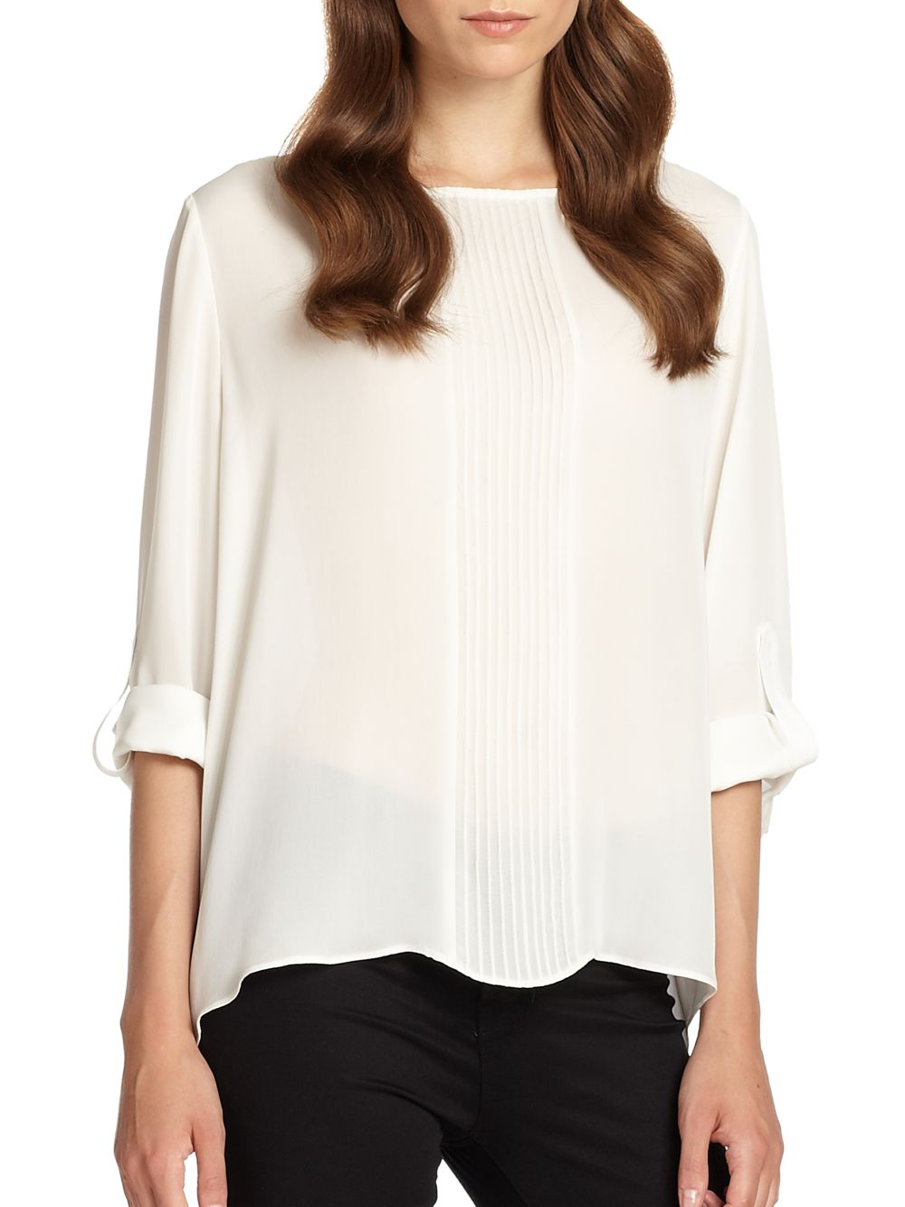 Alice + olivia Coro Pintucked Silk Blouse in White (cream) | Lyst