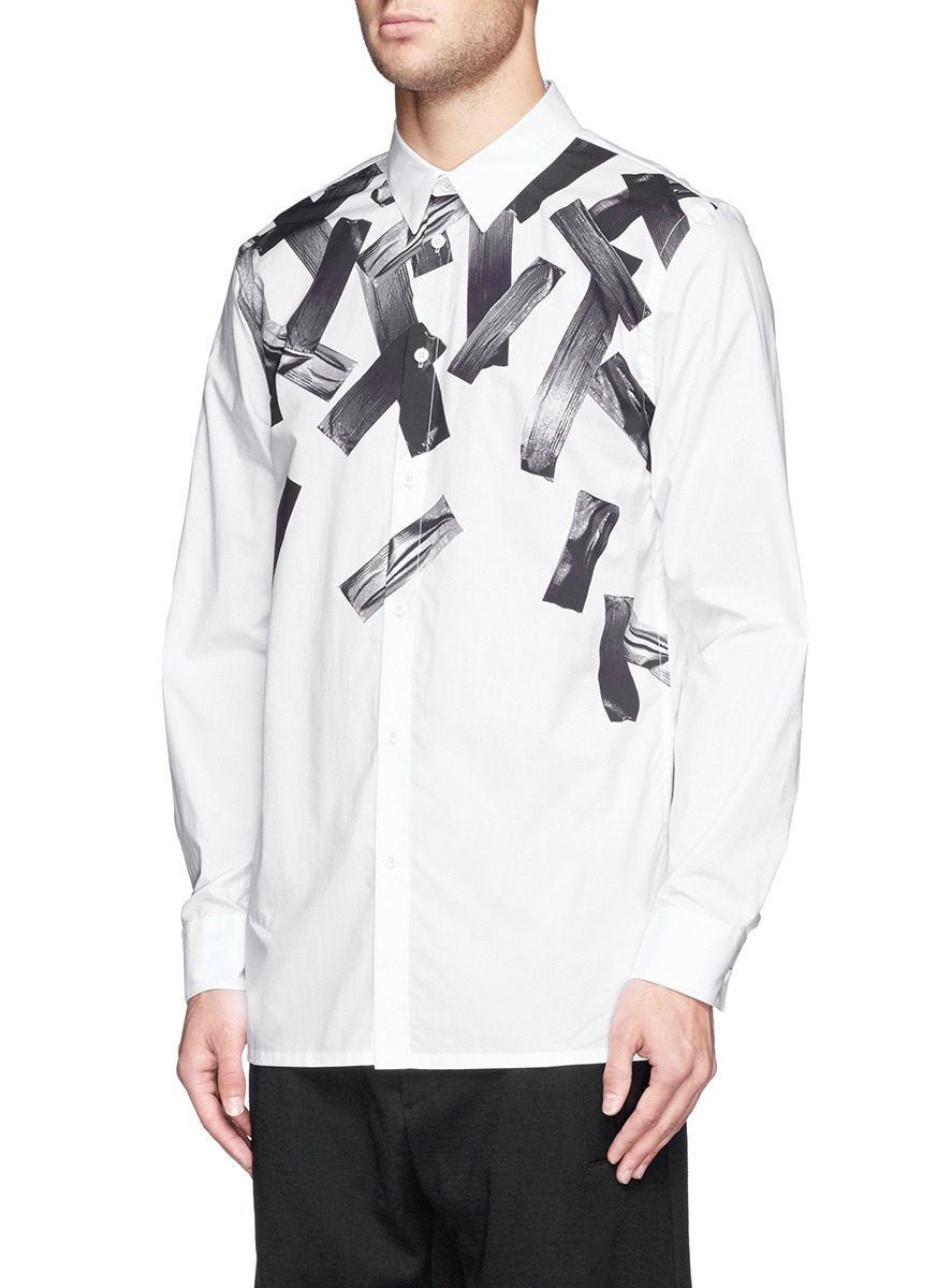 Helmut Lang 'Cascading' Duct Tape Print Poplin Shirt in White for Men | Lyst