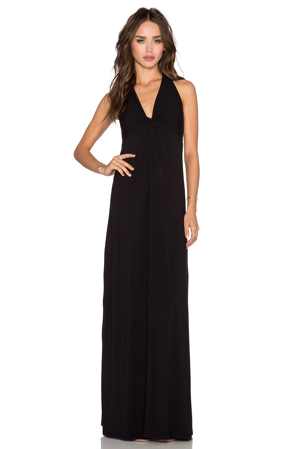 Splendid Cotton Jersey Twist Front Maxi Dress in Black - Lyst