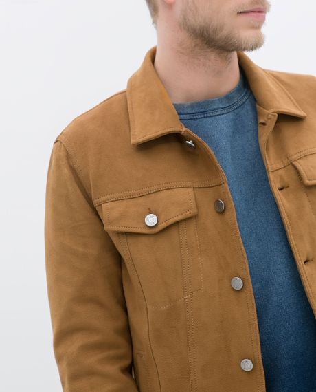 Zara Faux Suede Denim Style Jacket with Pocket in Orange for Men ...