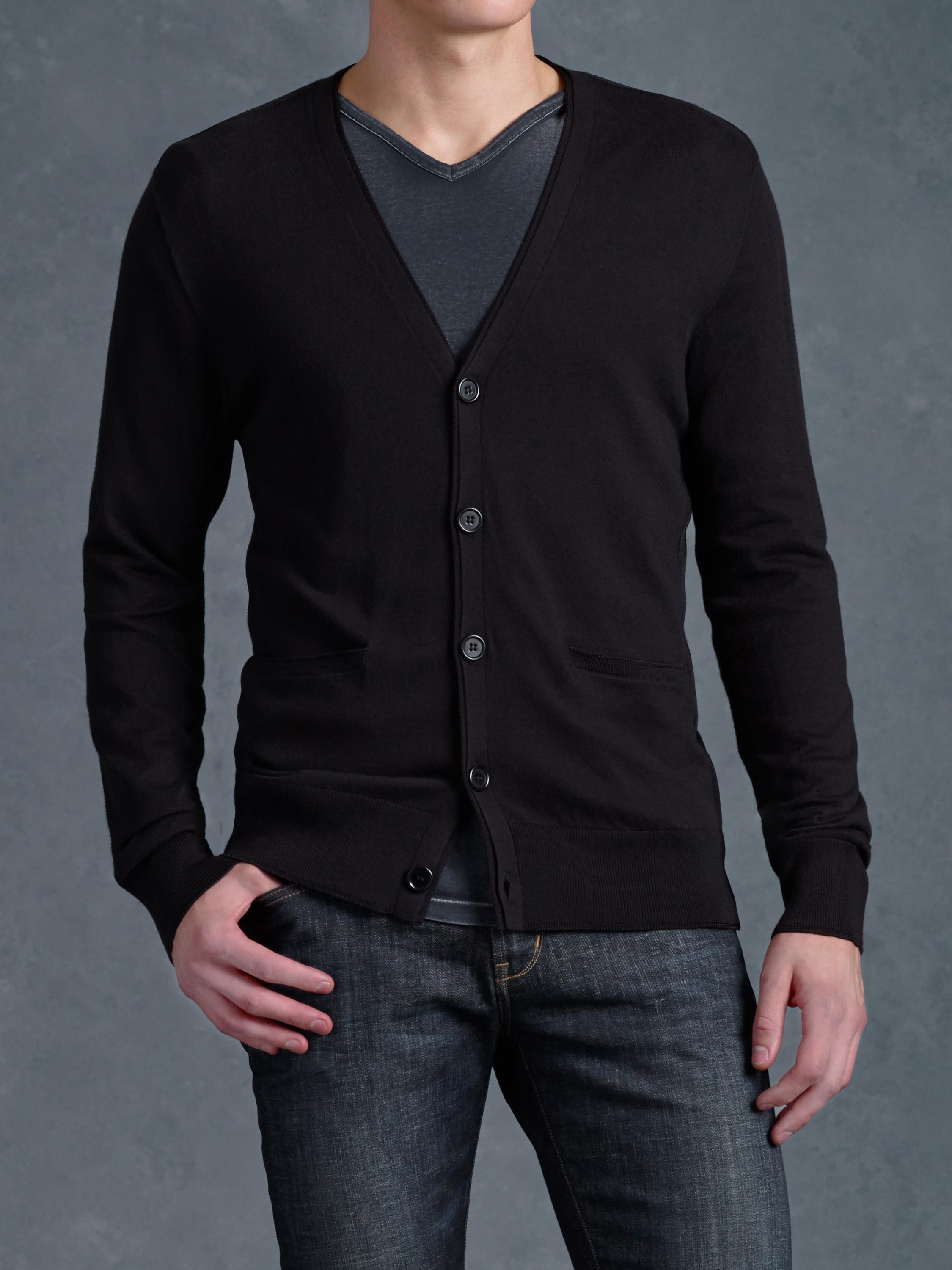 John Varvatos Button Front Cardigan Sweater in Black for Men - Lyst
