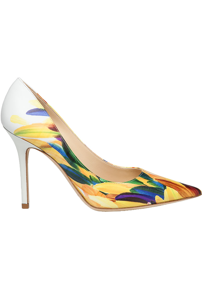 Jimmy Choo Abel Multi Colored Feather Print Leather Pump in Yellow - Lyst