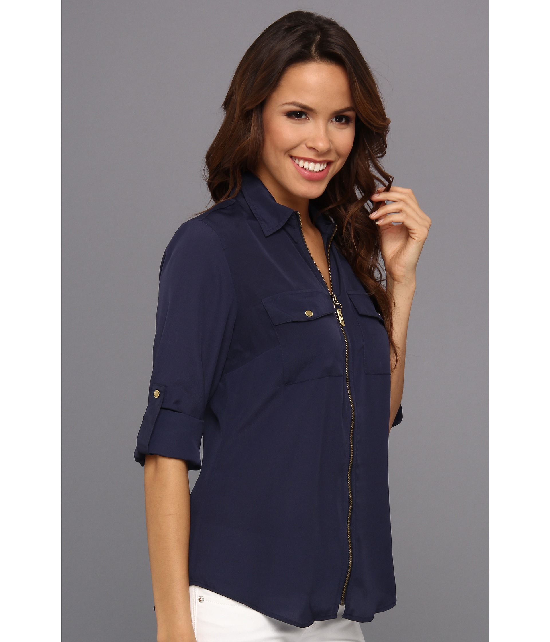 MICHAEL Michael Kors Dog Tag Zip Camp Shirt in Blue Lyst