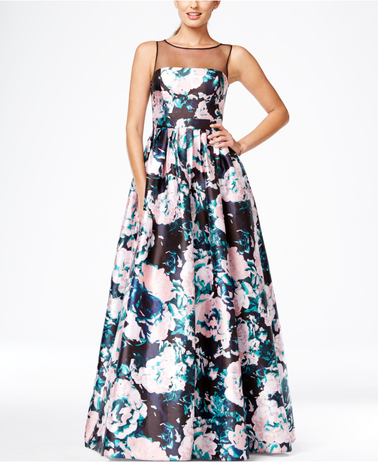 adrianna papell floral jacquard ball gown