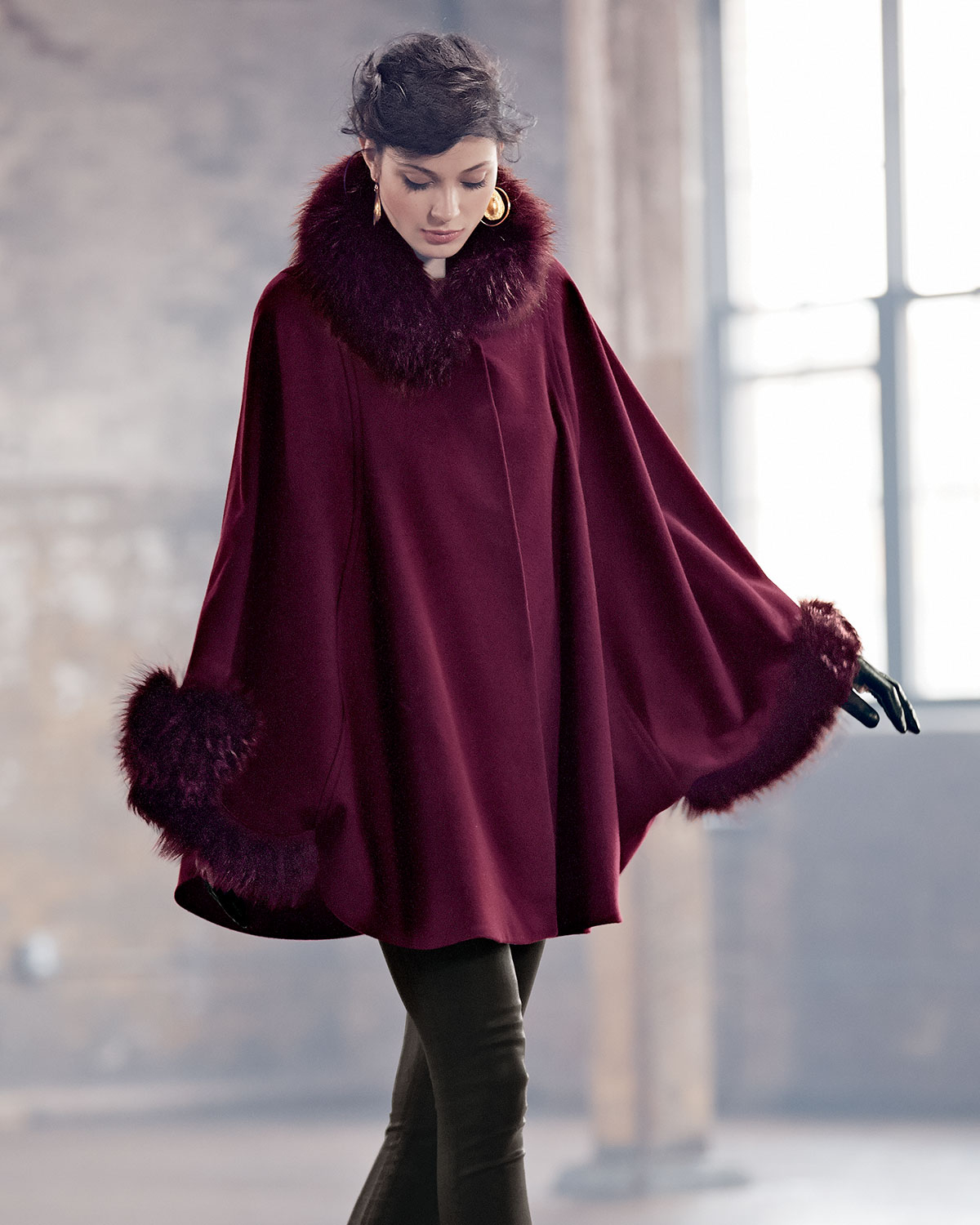 fur lined cape coat