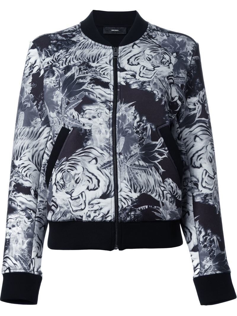 Lyst Diesel TigerPrint Crepe Bomber Jacket in Gray
