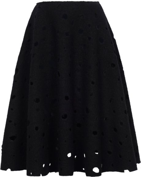 J.w. Anderson Black Perforated Wool A-line Skirt in Black | Lyst