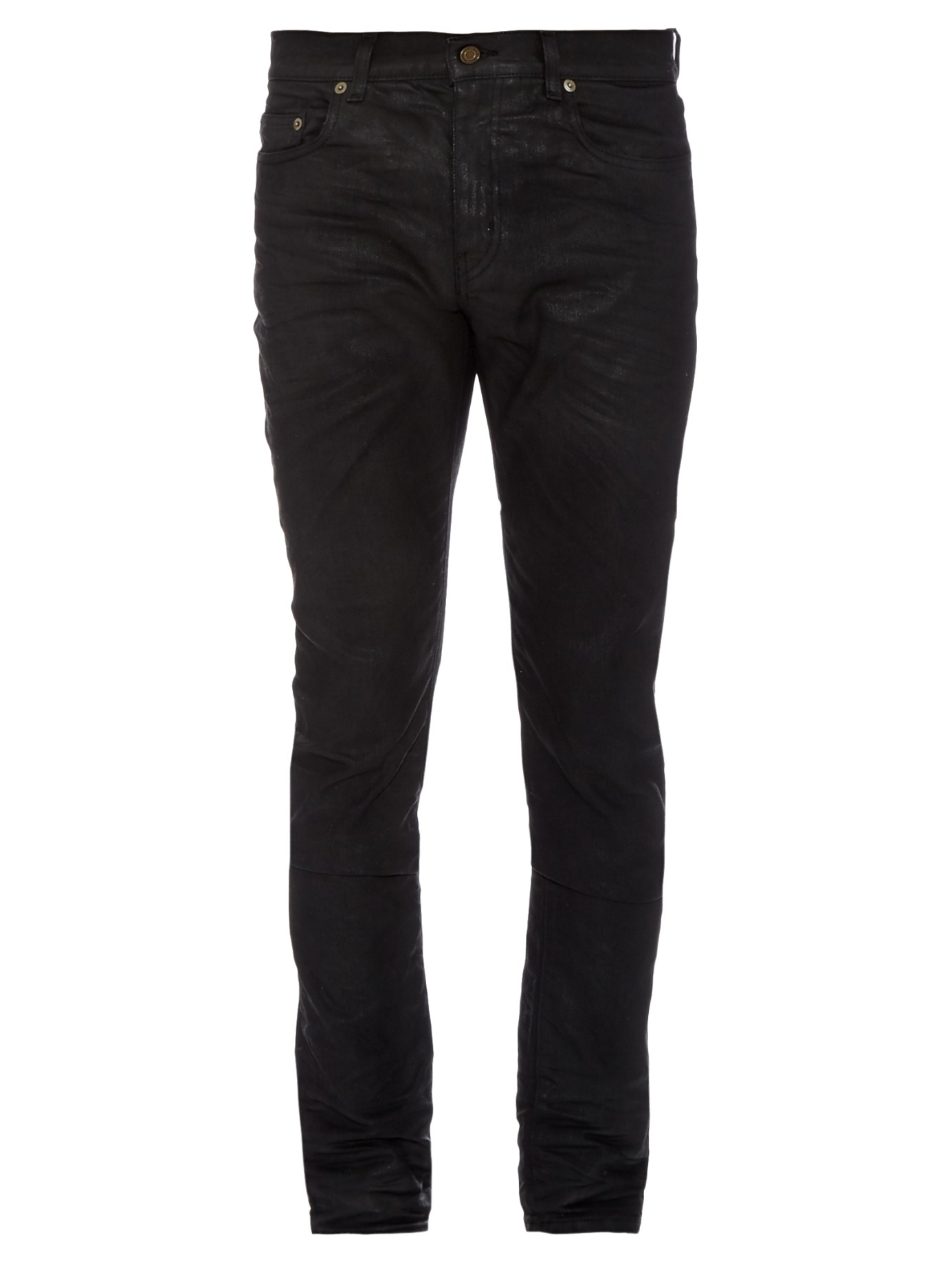 black waxed skinny jeans