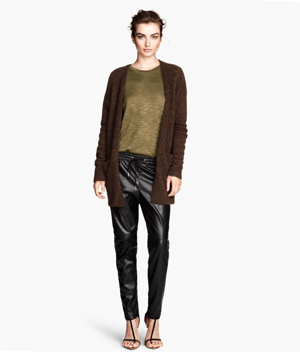 H\u0026M Imitation Leather Joggers in Black 