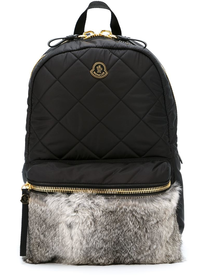 Moncler Fur Panel Backpack in Black | Lyst
