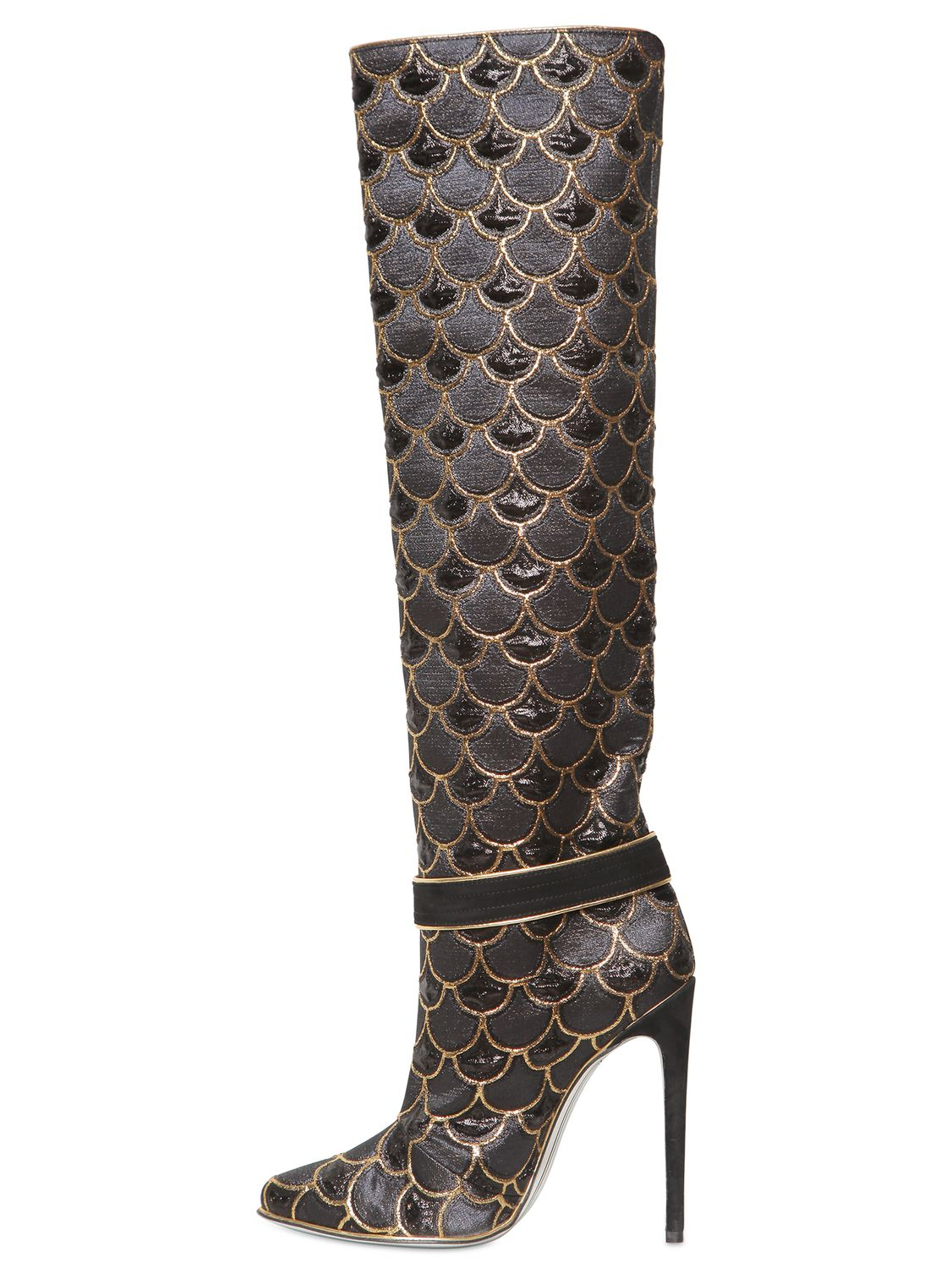 Balmain 100mm Lurex Embroidered Knee High Boots in Black Lyst