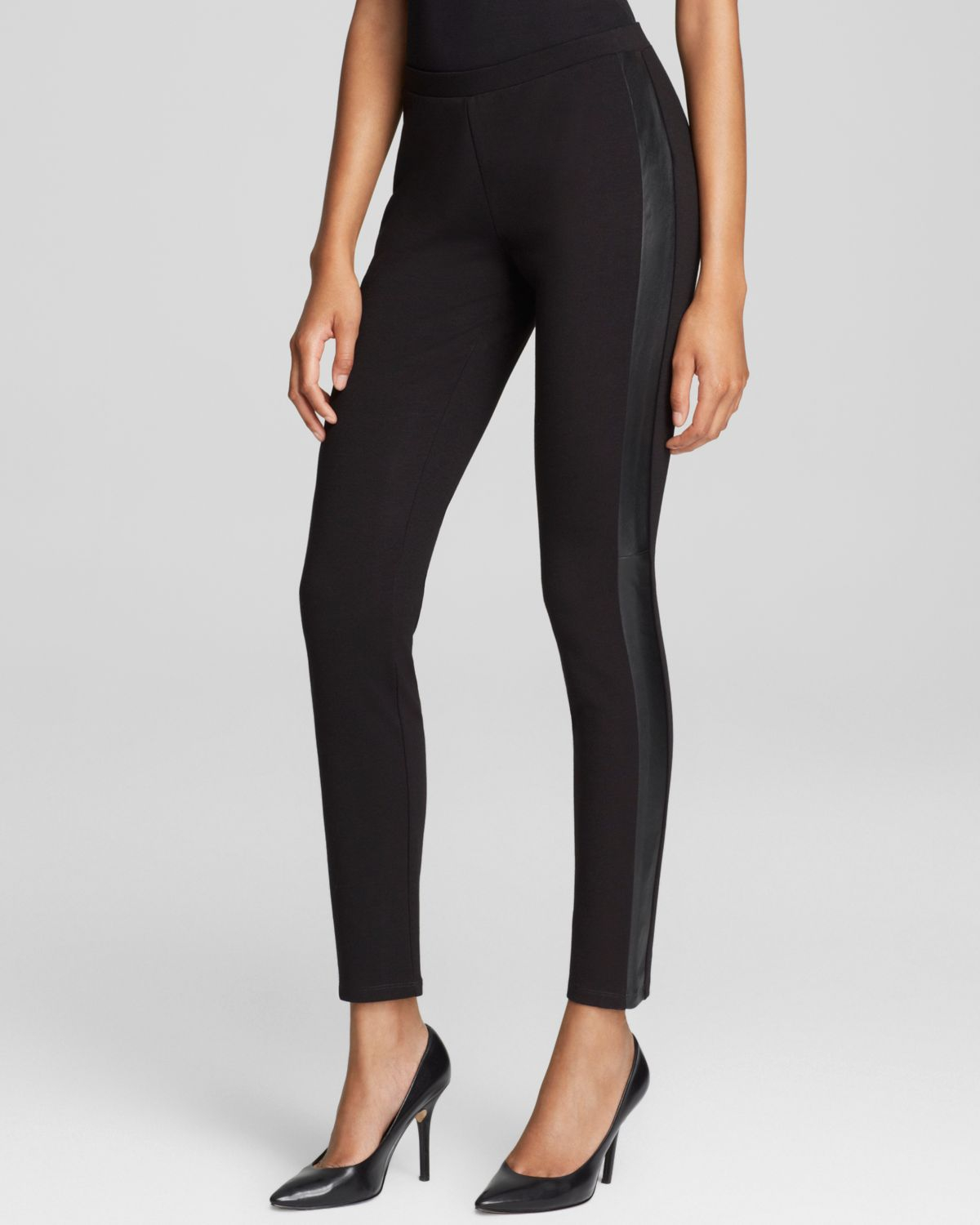 Eileen Fisher Leather Tuxedo Stripe Skinny Pants ...