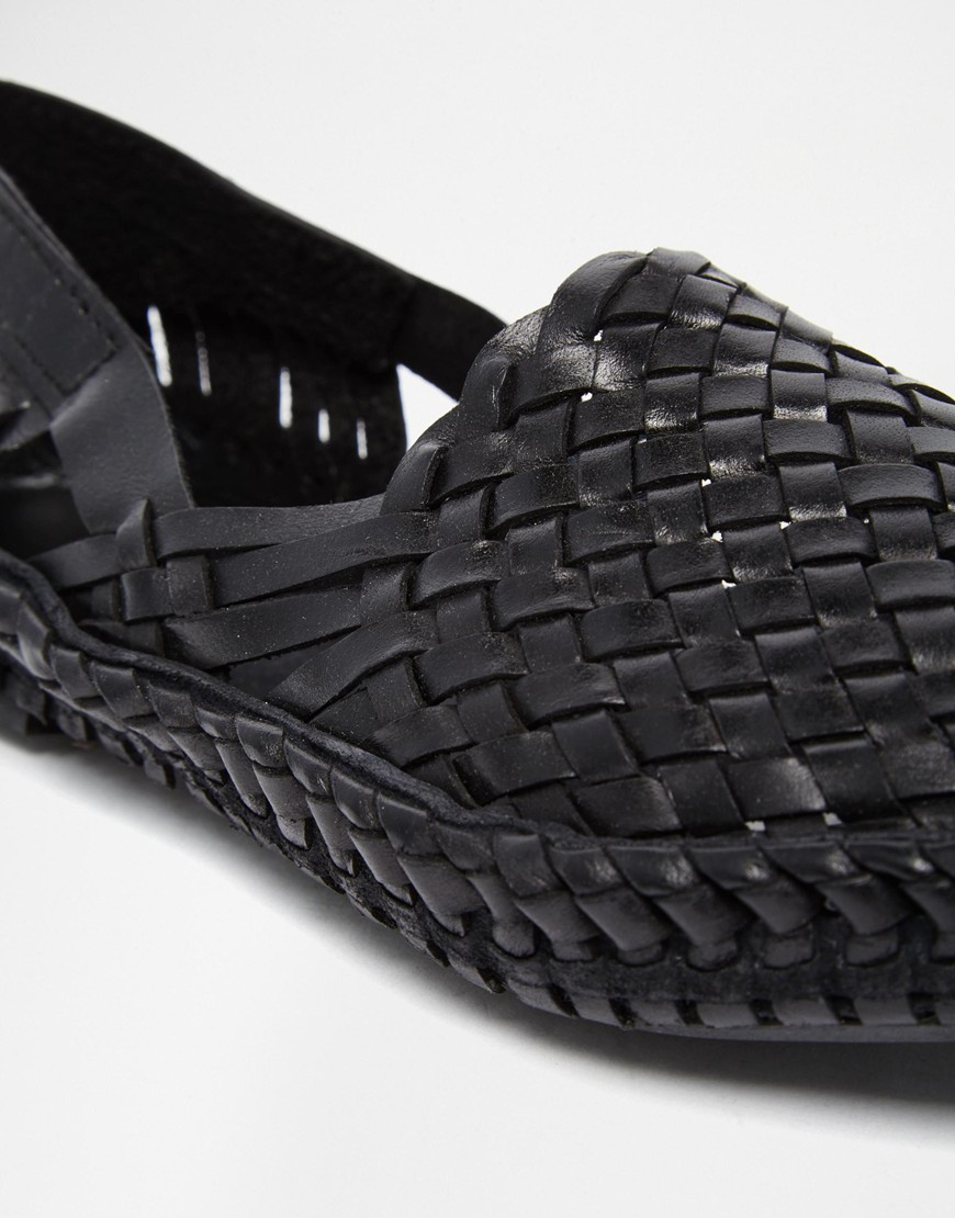 black leather woven sandals