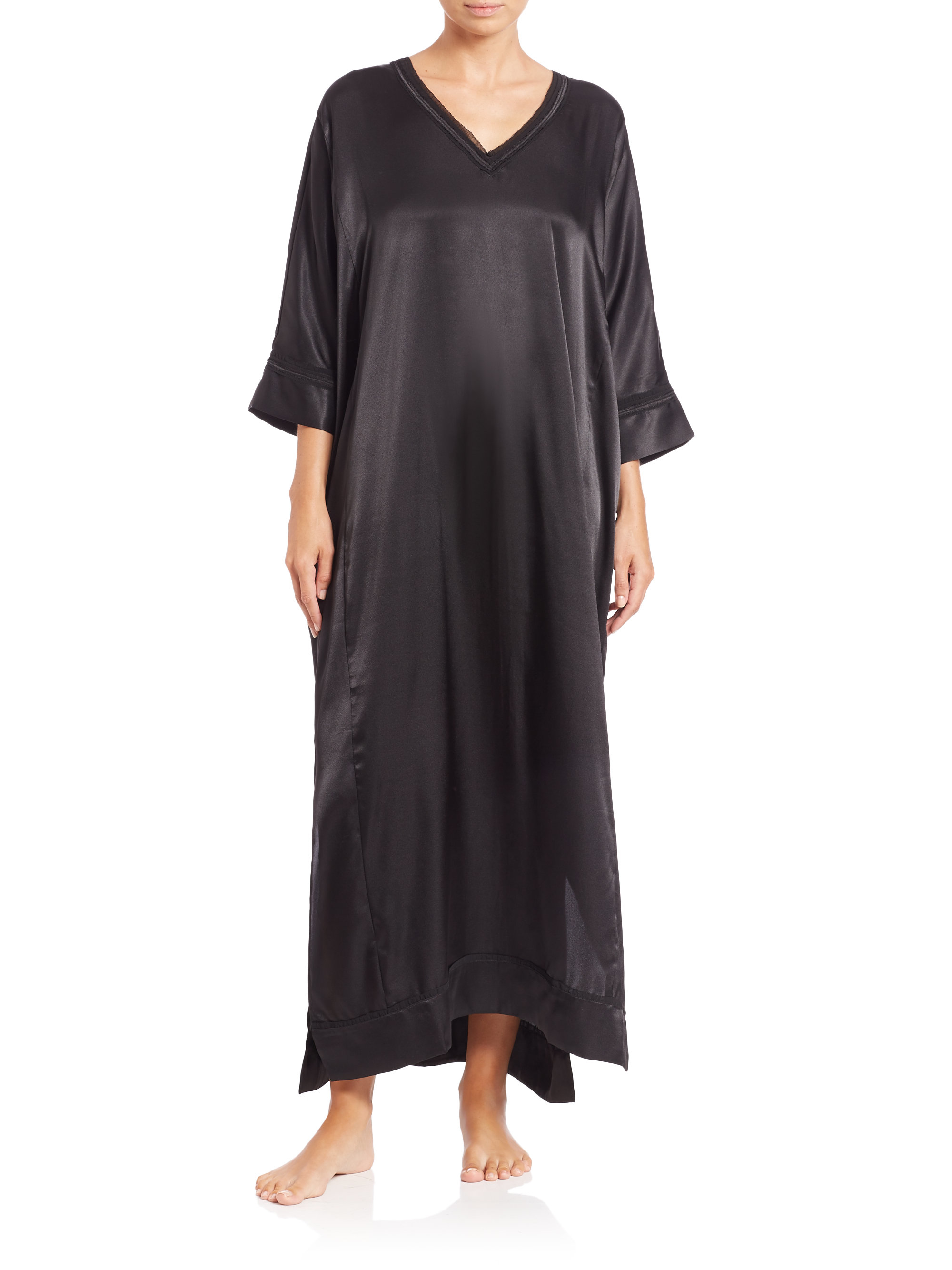 Lyst - Oscar de la renta Sheer-trim Sleep Gown in Black