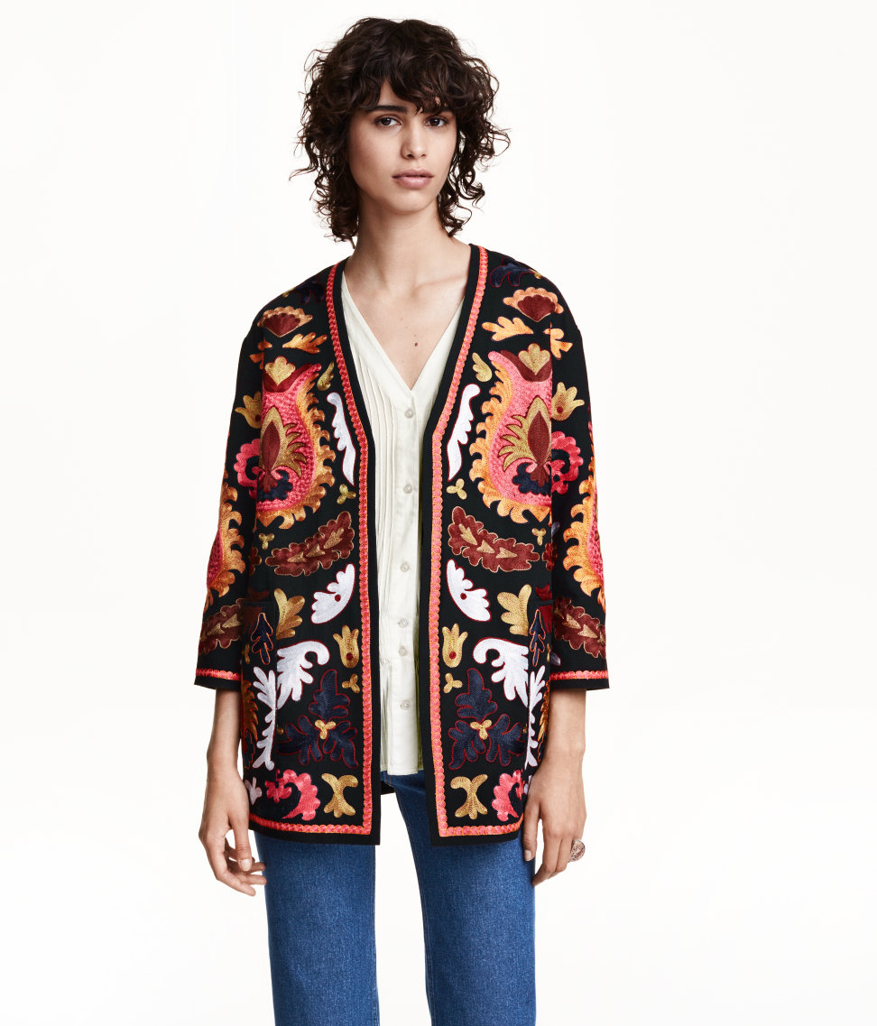 H&M Embroidered Kimono in Black | Lyst Canada