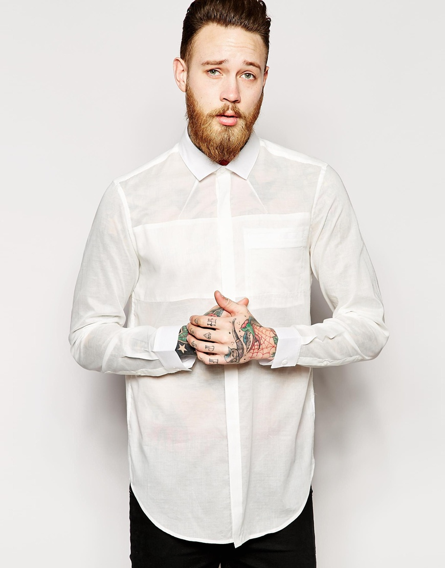 mens sheer white dress shirt
