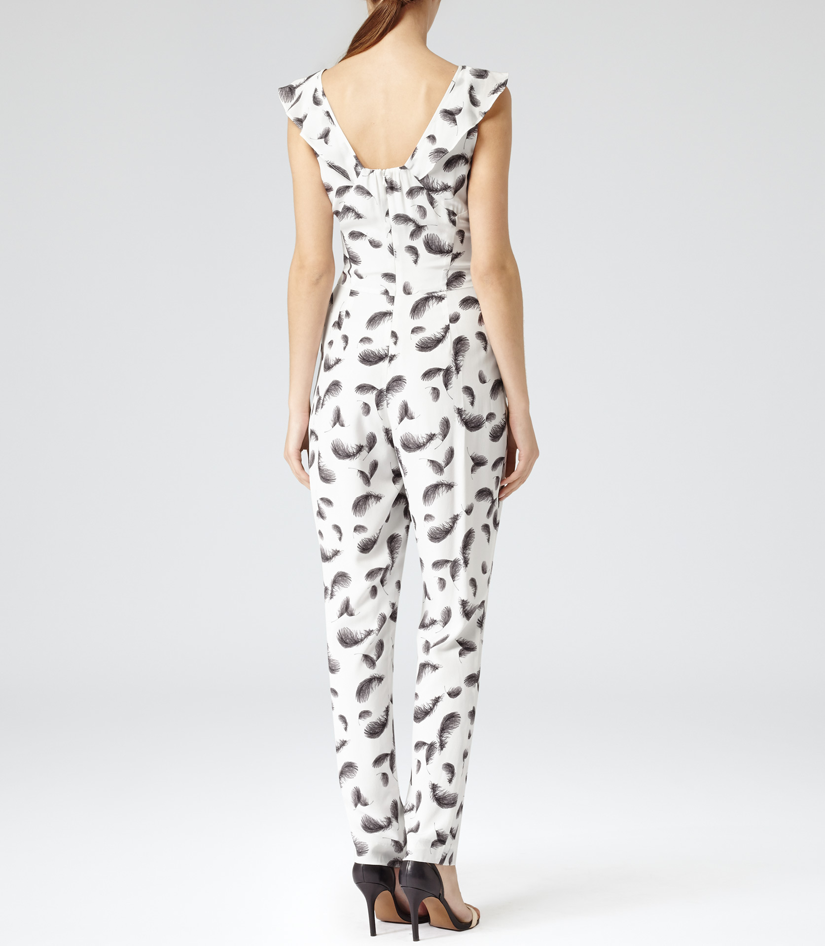 Reiss Sierra Feather Print Jumpsuit in White Lyst