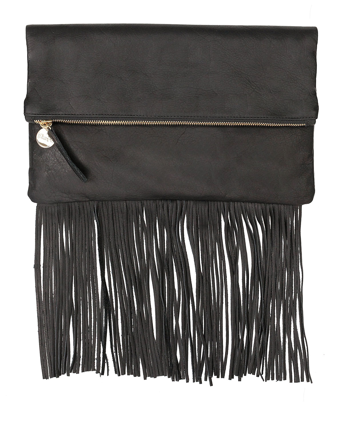 Clare v. Fringe Foldover Clutch Bag in Black Lyst