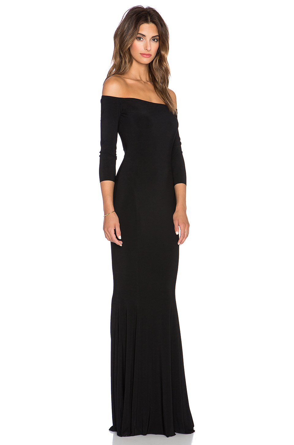 norma kamali off shoulder fishtail gown