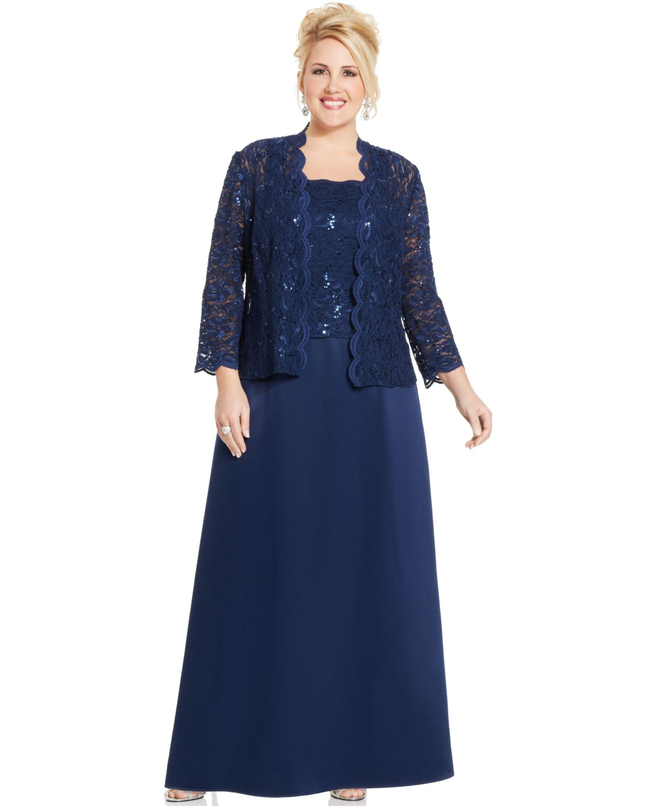 Alex Evenings Plus Size Sequin Lace Gown And Jacket in Navy (Blue) - Lyst
