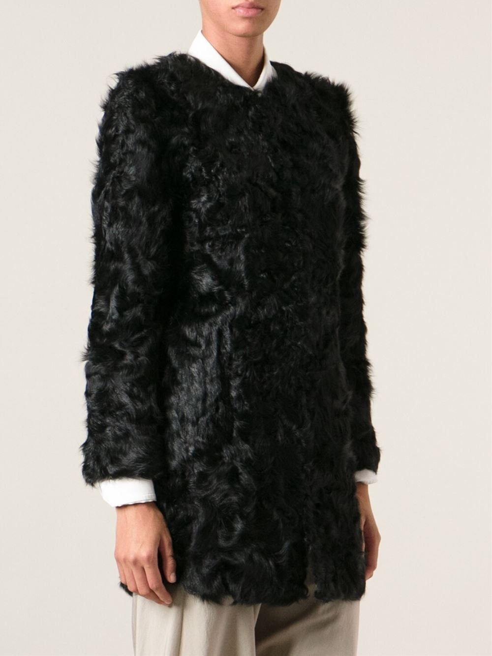 Ravn Curly Lamb Fur Coat in Black | Lyst