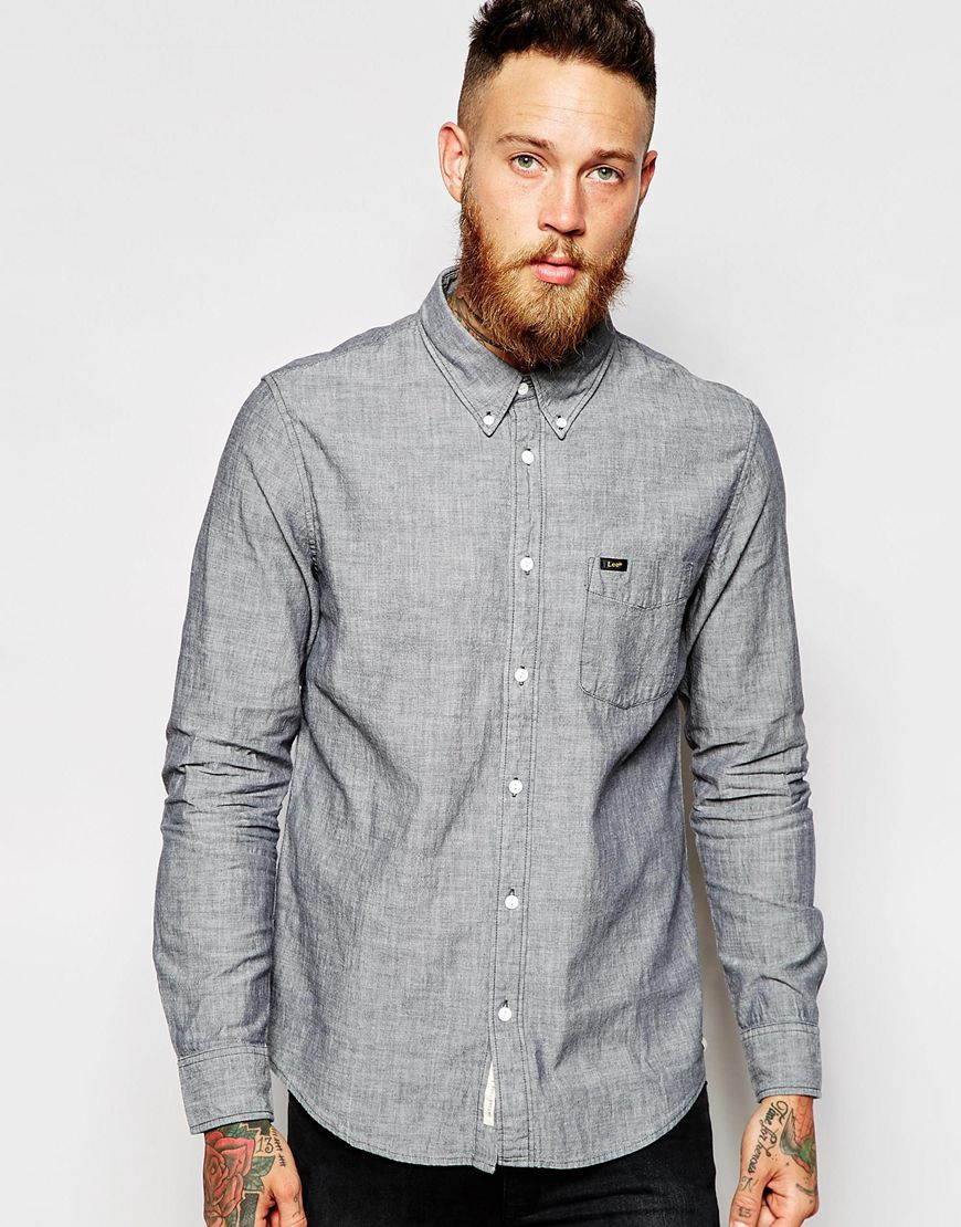 gray shirt and jeans