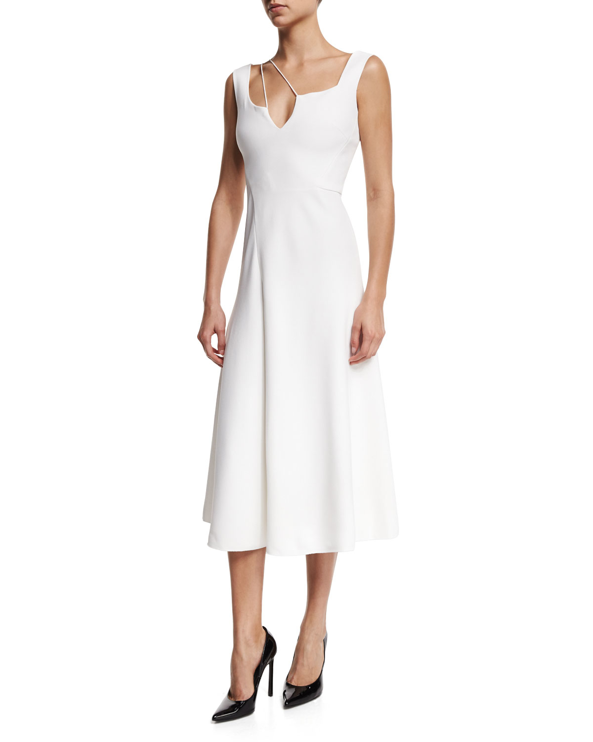 Victoria beckham Sleeveless Shoulderstring Cady Midi Dress in White Lyst