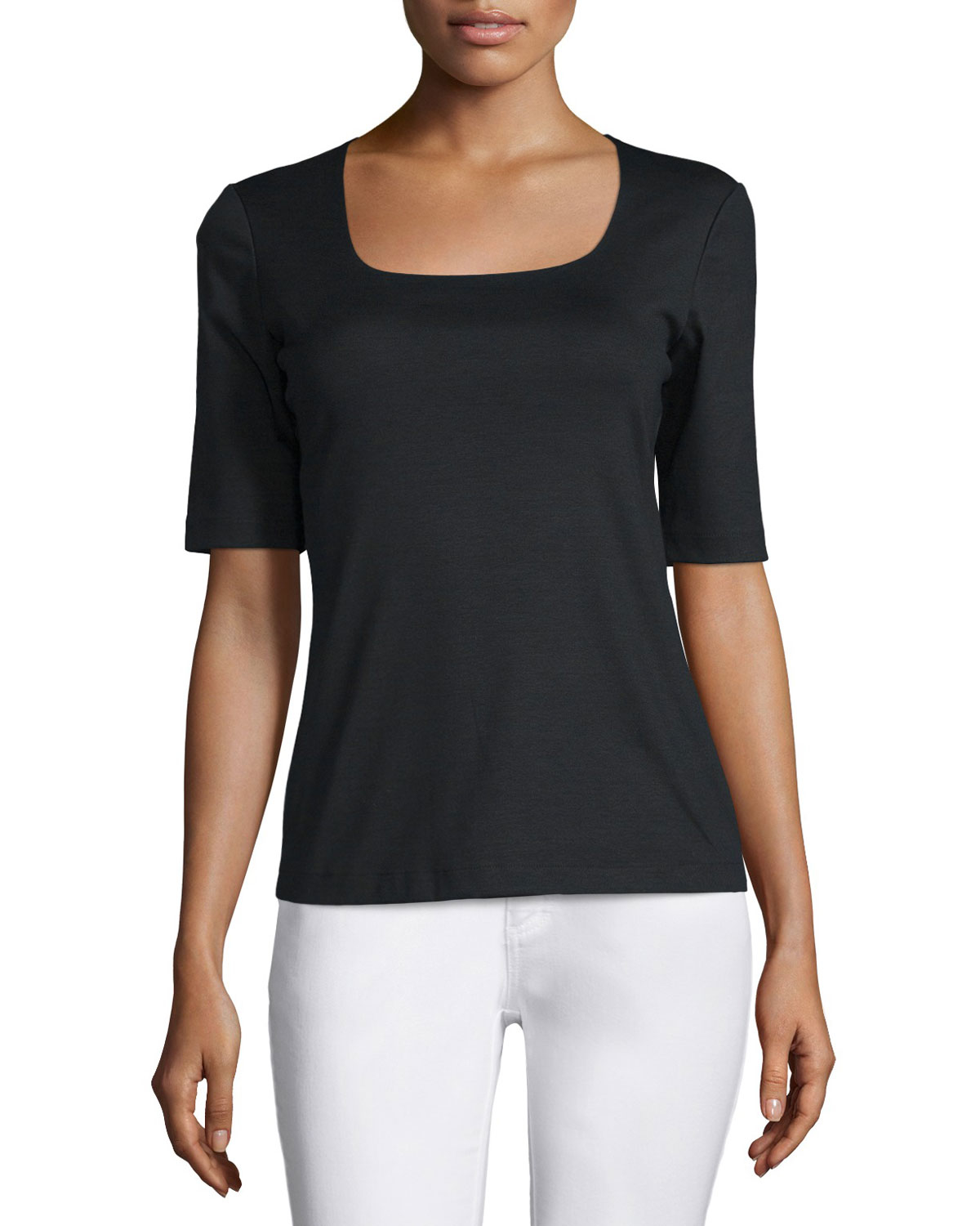 Lafayette 148 new york Half-sleeve Square-neck Top in Black | Lyst