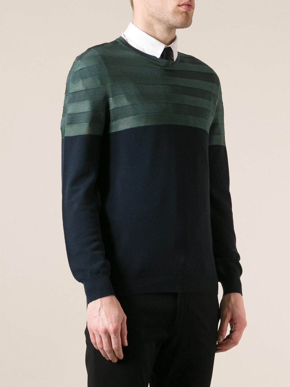 Giorgio Armani Striped Panel Sweater In Blue (green) For Men - Lyst