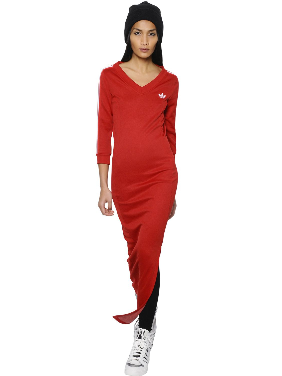 Jeremy Scott for adidas Striped Jersey Dress in Red | Lyst UK