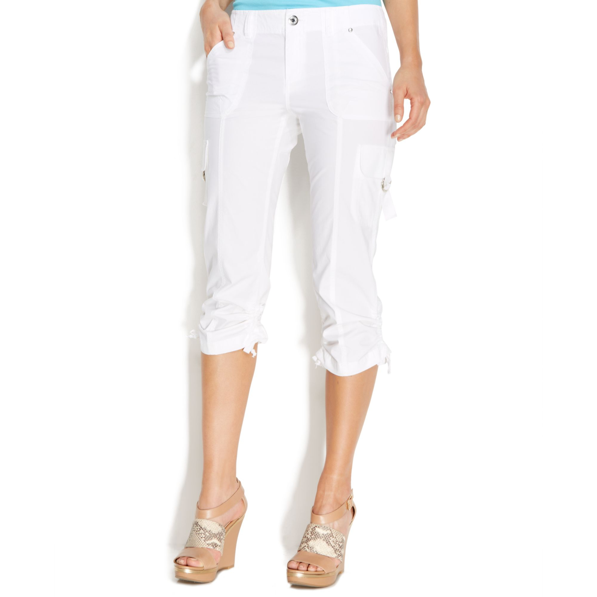INC International Concepts Drawstringcuff Cropped Cargo Pants in Bright White (White) - Lyst