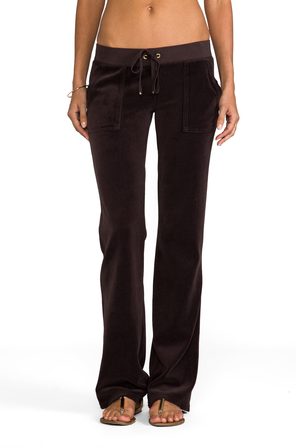 Juicy Couture Velour Flared Leg Pant with Snap Pockets in Brown | Lyst