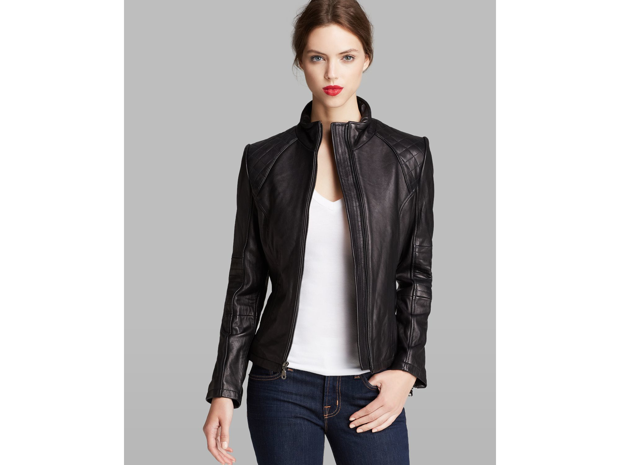 quilted sleeve leather jacket