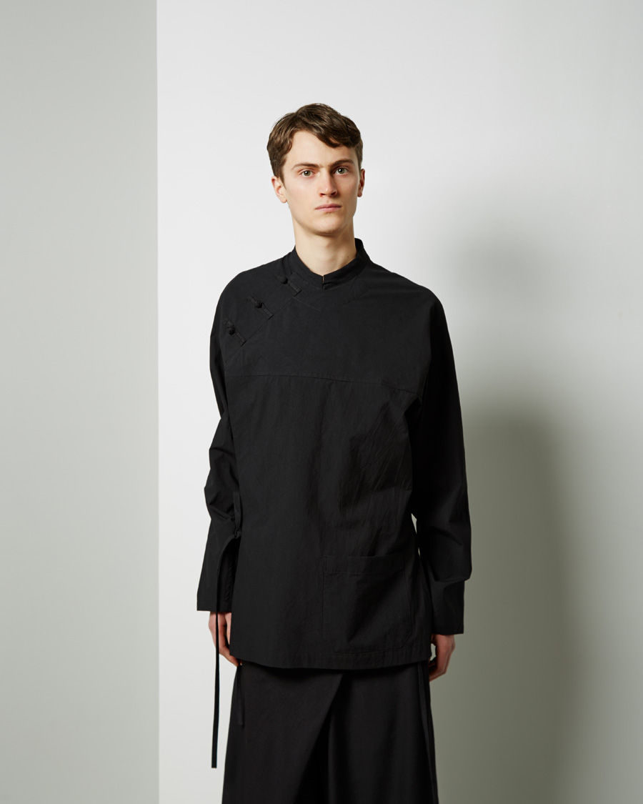 Lyst - Yohji Yamamoto Mandarin Collar Wrap Shirt in Black for Men