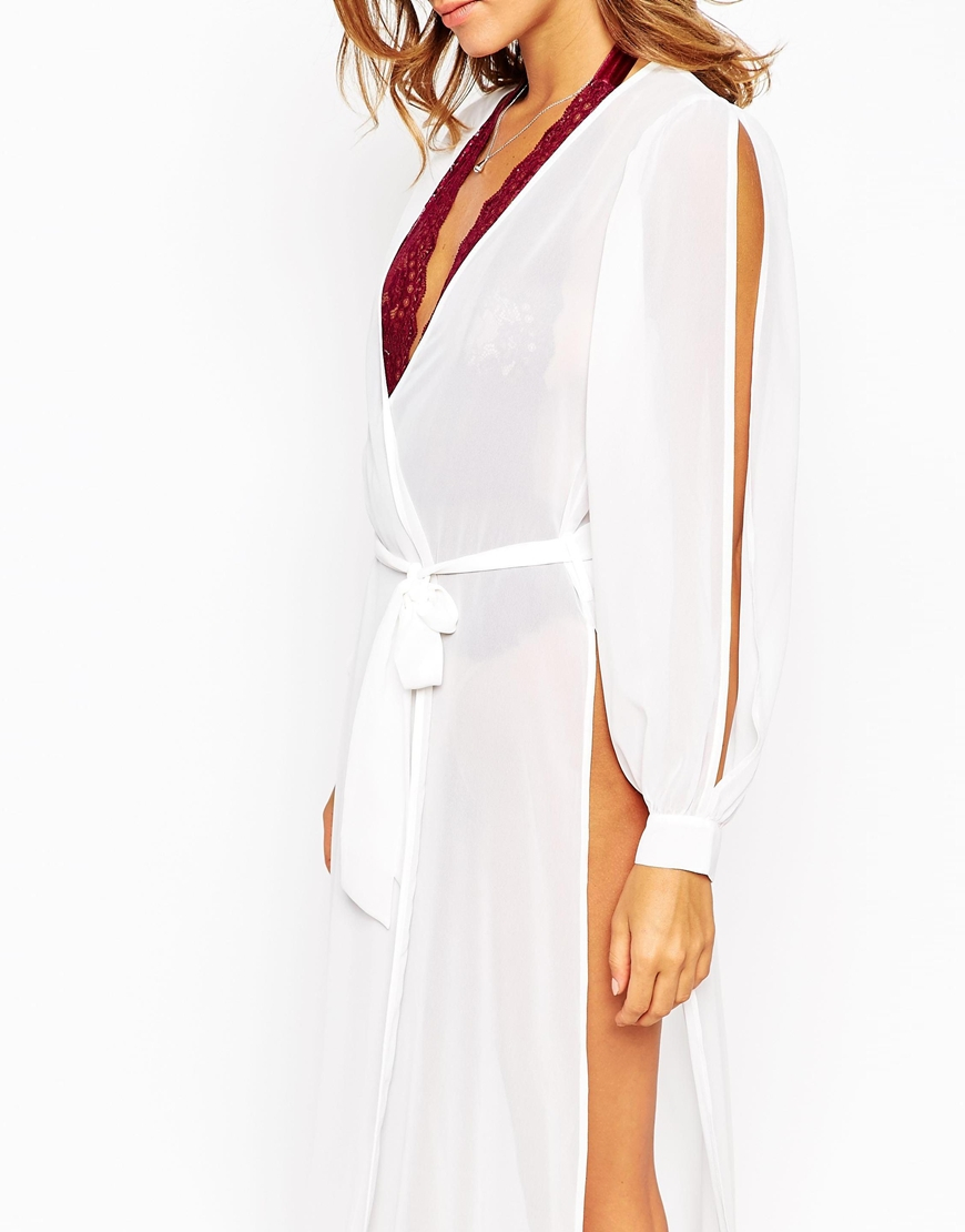 ASOS Split Sleeve & Split Side Chiffon Robe in White | Lyst