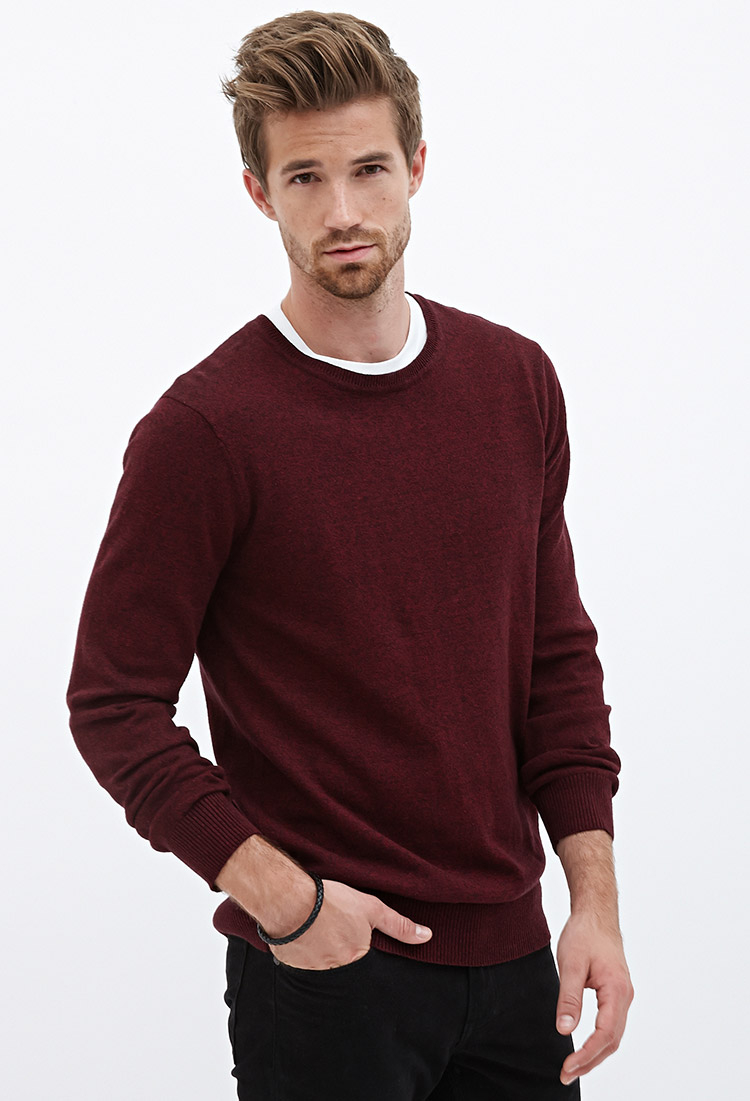 Lyst - Forever 21 Heathered Ribbed Knit Sweater in Red for Men