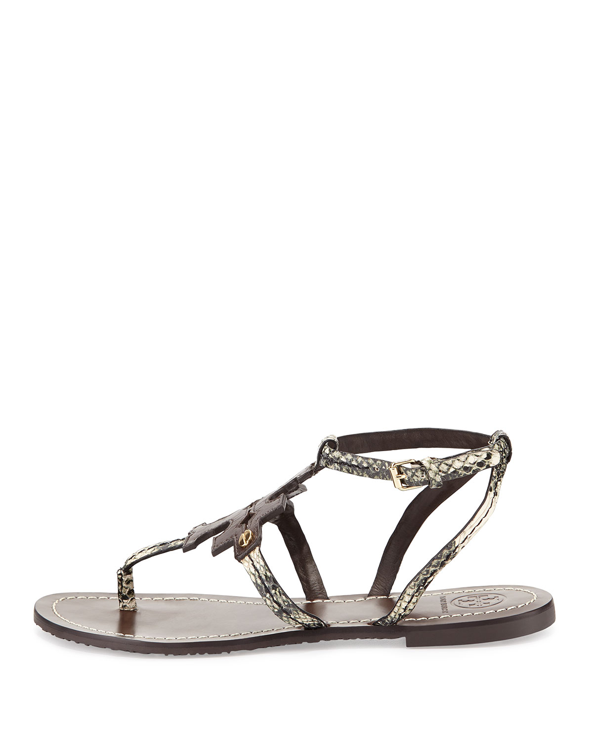 Tory burch Phoebe Snake-embossed Flat Sandal in Brown (snake) | Lyst