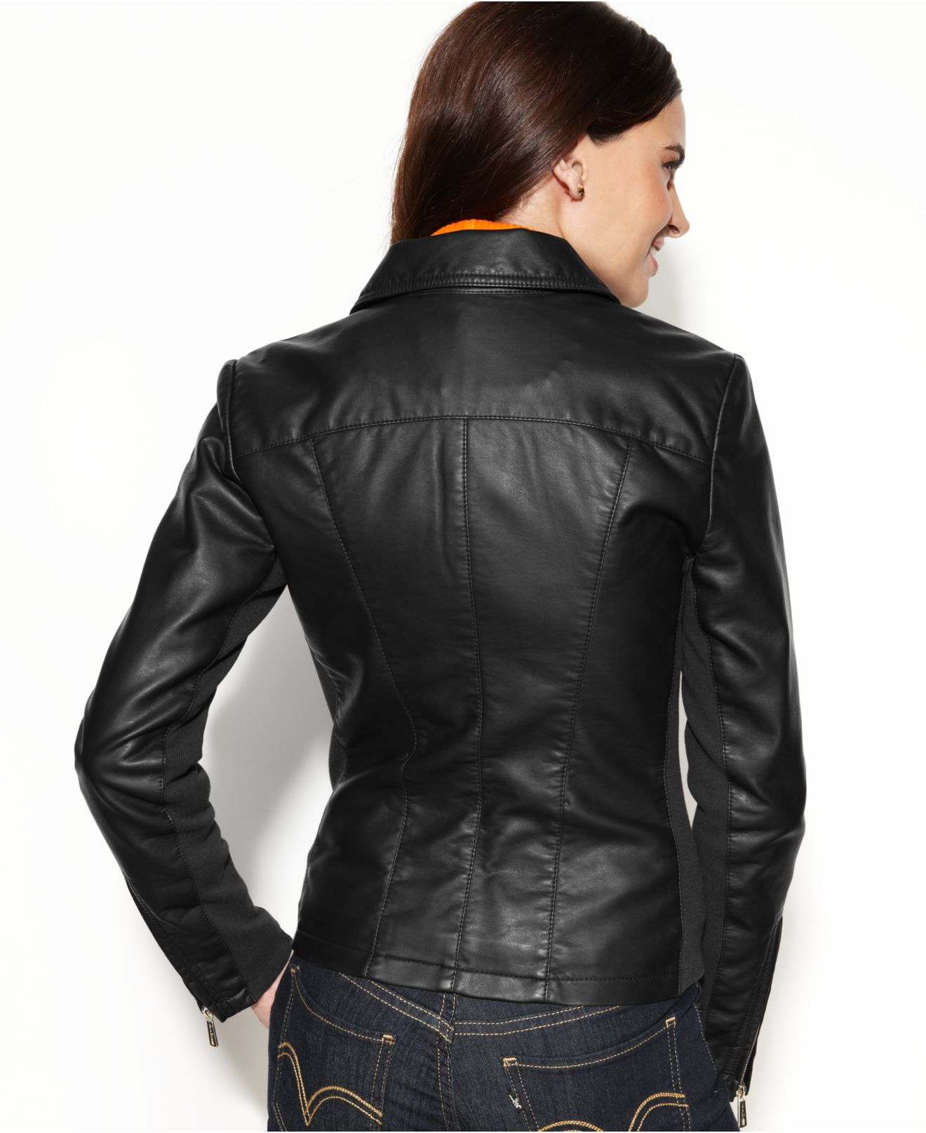 Lyst Kenneth Cole Reaction Fauxleather Zipperedcuff Jacket In Black Gallery